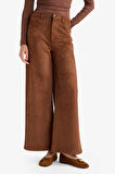 Straight Fit Fermuarlı Yüksek Bel Standart Boy Süet Pantolon