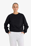 Boxy Fit Bisiklet Yaka Basic Düz Sweatshirt