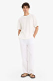 %100 Keten Relax Fit Üç Cepli Geniş Paça Pantolon