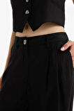 Wide Leg Çift Cepli Yüksek Bel Standart Boy Keten Karışımlı Pantolon