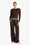 Wide Leg Çizgili Geniş Bol Paça Pantolon