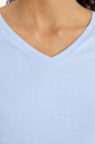 Slim Fit Dar Kesim V Yaka Basic Düz Ribana Kısa Kollu Tişört