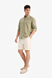 Regular Fit Dokulu Bermuda Şort
