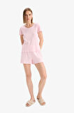 DeFacto Regular Fit Pijama Takımı Kısa Kollu Üst Esnek Belli Şort-Fall in Love E4335AX25SPPN648