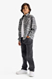 Erkek Çocuk Overshirt Fit Polo Yaka Kareli Flanel Uzun Kollu Gömlek