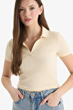 DeFacto Fitted Polo Yaka Fitilli Kaşkorse Kısa Kollu Tişört A0379AX25SMER144