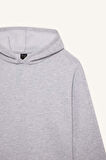 Relax Fit Kapüşonlu Basic Düz Kalın Sweatshirt