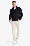 Regular Fit Dik Yaka Yarım Fermuarlı İçi Yumuşak Tüylü Basic Düz Sweatshirt