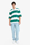 DeFacto %100 Pamuk Boxy Fit Polo Yaka Çizgili Kısa Kollu Tişört F5919AX25SMGN651