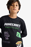 Erkek Çocuk Minecraft Bisiklet Yaka Uzun Kollu Tişört