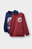 Erkek Bebek Bisiklet Yaka Baskılı 2'li Sweatshirt 