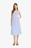 DeFacto Coool Çizgili Bürümcük Askılı Midi Elbise F7159AX25SMBE305