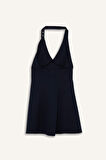 Coool Halter Yaka Kareli Mini Elbise