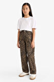 Kız Çocuk Barrel Fit Leopar Desenli Pantolon