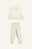 Kız Çocuk Pijama Takımı Baskılı Uzun Kollu Üst Desenli Uzun Alt
