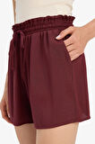 Normal Esnek Belli Cepli Krinkıl Viskon Şort