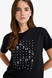 Relax Fit Bisiklet Yaka Baskılı Penye Kısa Kollu Tişört