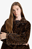 Regular Fit Leopar Desenli Suni Kürk