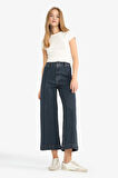 Culotte Yüksek Bel Uzun Jean Yıkamalı Pantolon