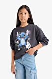 Kız Çocuk Disney Lilo & Stitch Relax Fit Bisiklet Yaka Sweatshirt