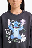 Kız Çocuk Disney Lilo & Stitch Relax Fit Bisiklet Yaka Sweatshirt