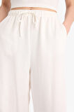 Wide Leg Cepli Yüksek Bel Standart Boy Keten Karışımlı Pantolon