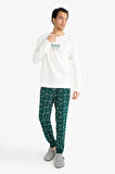 Pijama Takımı Regular Fit Baskılı Uzun Kolllu Üst Desenli Uzun Alt