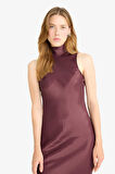 Regular Fit Saten Kolsuz Maxi Elbise