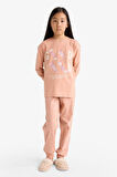 Kız Çocuk Pijama Takımı Baskılı Uzun Kollu Üst Uzun Alt
