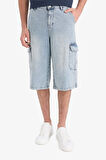 DeFacto %100 Pamuk Beli Lastikli Rahat Jean Uzun Bermuda Şort F5776AX25SMNM39