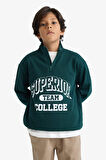 Erkek Çocuk Dik Yaka Fermuarlı Baskılı Okul Sweatshirt