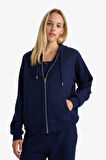 Relax Fit Kapüşonlu Basic Düz Kalın Fermuarlı Sweatshirt