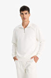 Regular Fit Dik Yaka Yarım Fermuarlı İçi Yumuşak Tüylü Basic Düz Sweatshirt