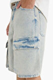 %100 Pamuk Baggy Fit Kargo Cepli Jean Bermuda Şort