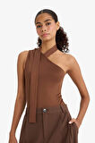 Tek Omuzlu Bağlama Detaylı Çıtçıtlı Body