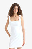 Bodycon Vücudu Saran Kare Yaka Kolsuz Mini Elbise