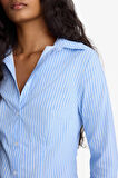 Fitted Çizgili Bengalin Uzun Kollu Gömlek