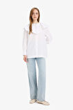 DeFacto Relax Fit Geniş Yakalı Poplin Uzun Kollu Gömlek Tunik F4557AX25HSER85