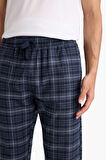 Regular Fit Beli Bağcıklı Cepli Uzun Boy Kareli Pijama Altı