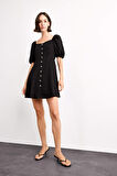 Kalp Yaka Kısa Kollu Mini Elbise