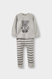 Erkek Bebek 2'li Takım Hayvan Desenli Triko Kazak Çizgili Alt
