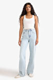 Straight Wide Yüksek Bel Düz Paça Uzun Jean Yıkamalı Pantolon