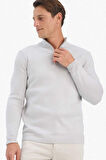 Standart Fit Normal Kesim Dik Yaka Yarım Fermuarlı Basic Düz Triko Kazak
