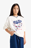 Kız Çocuk Hello Kitty Oversize Geniş Kalıp V Yaka Sweatshirt