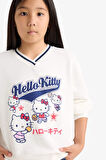 Kız Çocuk Hello Kitty Oversize Geniş Kalıp V Yaka Sweatshirt