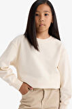 Kız Çocuk Relax Fit Bisiklet Yaka Basic Düz Sweatshirt