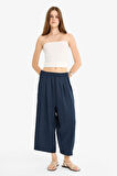 Balloon Fit Çift Cepli Normal Bel Crop Keten Karışımlı Pantolon