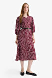 Relax Fit V Yaka Puantiyeli Yarım Kollu Elbise
