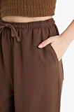 Wide Leg Cepli Yüksek Bel Standart Boy Keten Karışımlı Pantolon