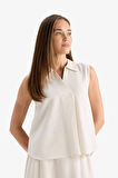 DeFacto Regular Fit Polo Yaka Keten Karışımlı Kolsuz Bluz F0982AX25HSER37